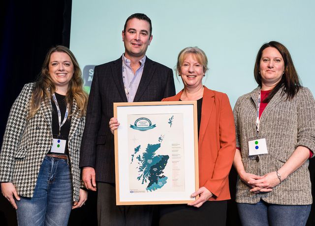 Scotland's Agritourism Monitor Farm South of Scotland Enterprise Area Monitor Farm is Ernespie Farm, Dumfries & Galloway.

Pictured L-R are Lizzie Mitchell, David McMiken and Amy Fazakerley with Scottish Government Deputy First Minister Shona Robison MSP.
